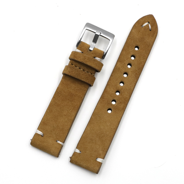 Suede Leather Watch Strap Band 18mm 20mm 22mm 24mm Brown Coffee Watchstrap Handmade Stitching Replacement Wristband