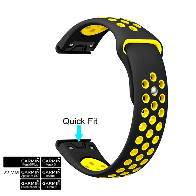 22mm Easy Install Sport Silicone Watch Band Replacement Strap For Garmin Fenix ​​5/5 Plus/Forerunner 935/model S60/Quatix 5 Band