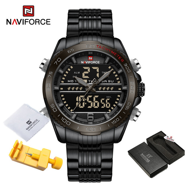 Luxury Brand NAVIFORCE Digital Men Sports Watch Steel Band Waterproof Chronograph Luminous Alarm Clock Quartz Male Wristwatch