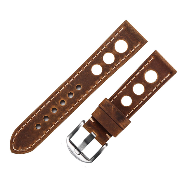 Soft Leather Watch Strap with Buckle, Antique Brown, Breathable, Cowhide, Three Holes, 20mm 22mm