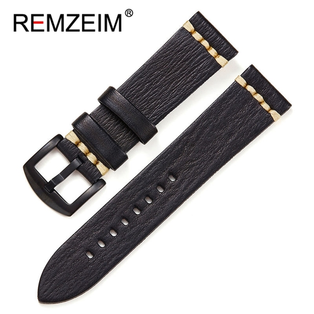 REMZEIM Retro Handmade Genuine Leather Strap Vegetable Tanned Leather Watchband 18 20 22 24mm High Quality Business Watch Band