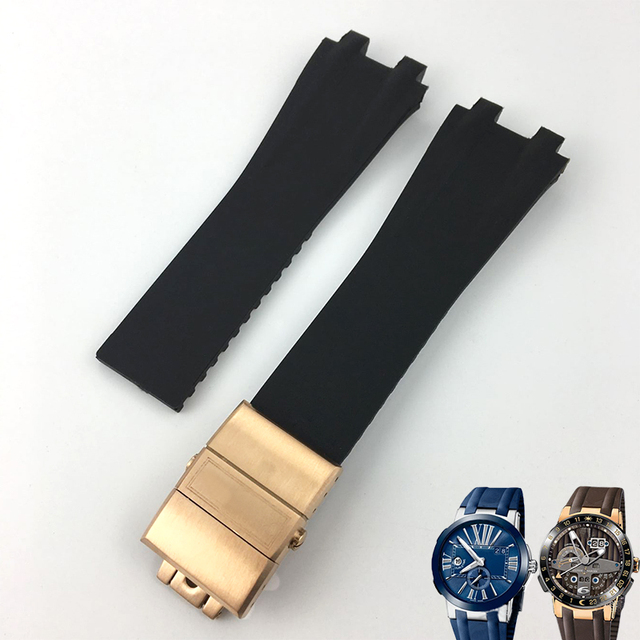 26mm*20mm Silicone Rubber Watch Band Fit For Ulysse Nardin Black Blue Brown Strap Waterproof Steel Folding Buckle Wrist Tools