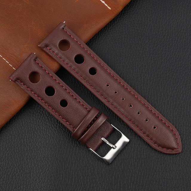 Onthelevel Leather Watchband 18mm 20mm 22mm 24mm Black Brown Coffee Racing Strap Handmade Stitching Quick Release Watch Strap