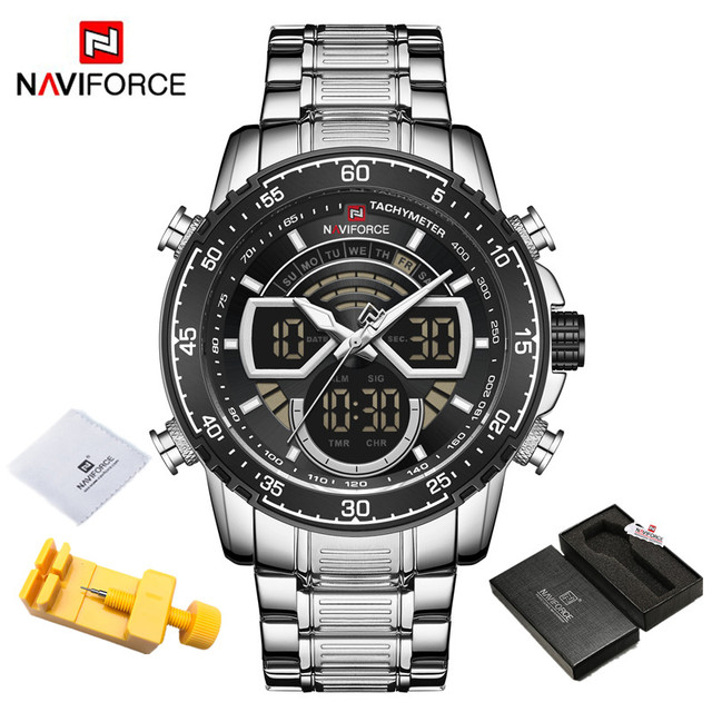 NAVIFORCE Men Sports Military Waterproof Watches Luxury Analog Quartz Digital Wrist Watch for Men Stainless Steel Gold Watches