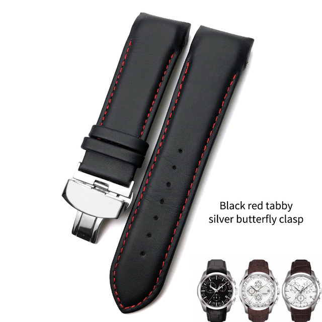 22mm 23mm 24mm Curved End Genuine Leather Watchband Fit For Tissot T035617 Cowhide Watch Strap Butterfly Clasp Bracelets Men