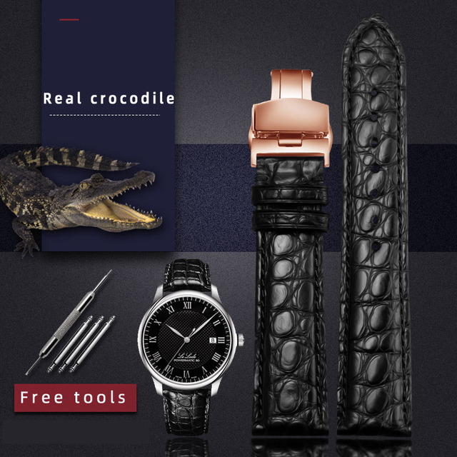 For any wristband luxury genuine crocodile leather watchband 18mm 19mm 20mm 21mm 22mm black brown straps