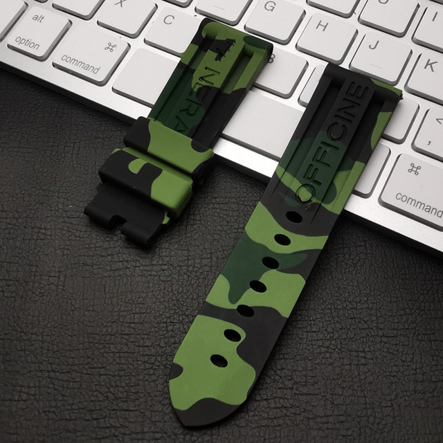 Top quality 22mm 24mm gray green red blue camo silicone rubber watchband for Panerai strap for PAM111/441 watch band