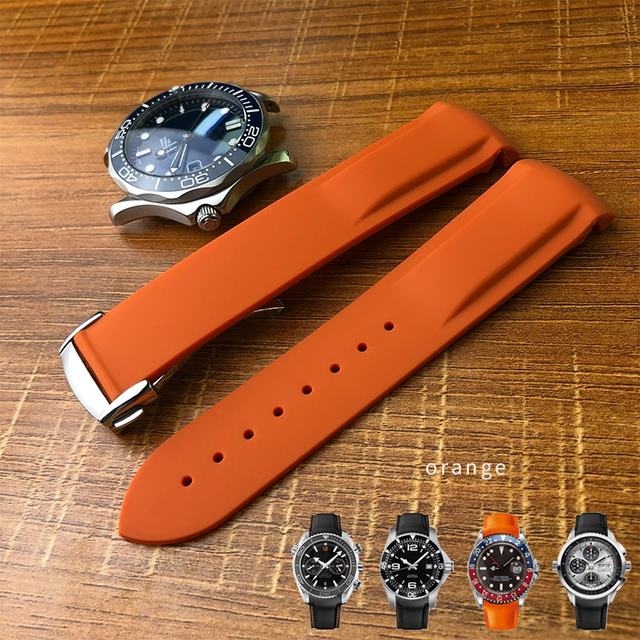 19mm 20mm 21mm 22mm Rubber Silicone Curved End Watchband Folding Buckle Watchband For Omega Seamaster 300 AT150 Watch Speedmater