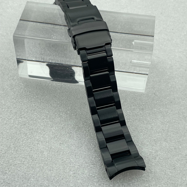 Solid 20mm Width Sterile Black PVD Coated Watchband Stainless Steel Folding Clasp Suitable for SPB185/187 Watches