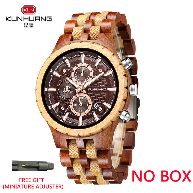 Kunhuang Business Men's Watch Wooden Stopwatch Date Display Chronograph Quartz Wrist Watches relogio masculino