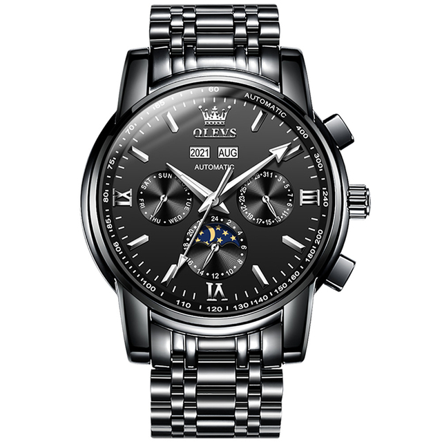 OLEVS Men's Mechanical Watch Fashion Moon Phase Watch Waterproof Luxury Brand Mens Wristwatches Automatic Multifunction