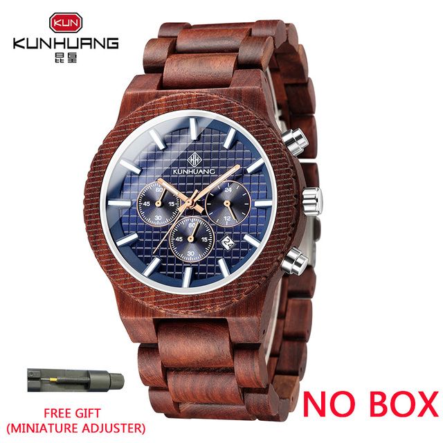 Kunhuang Luxury Elegant Men Wood Watch Military Chronograph Watches Quartz Relogio Masculino Custom Dropshipping