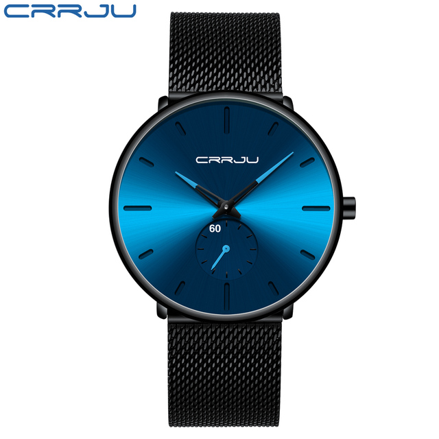 Fashionable Quartz CRRJU Men's Watches Luxury Fashion Slim Mesh Water Resistant Watches