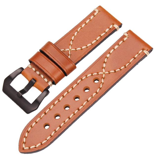 Handmade Genuine Leather Watch Band Strap 22mm 24mm Men Women Black Brown Green Gray Thick Watchband Stainless Steel Buckle