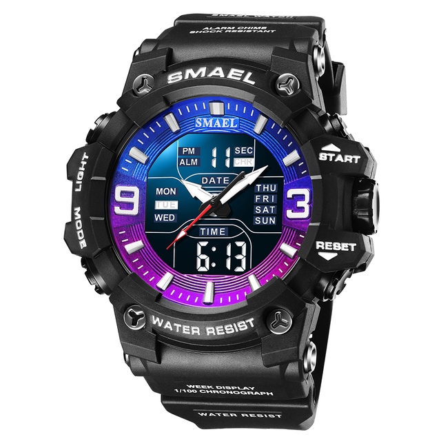 Men's Watch Sport Water Resistant LED Lights Alarm Clock Dual Time Week Display Auto Date Wristwatches 8049 Sport Quartz Watches