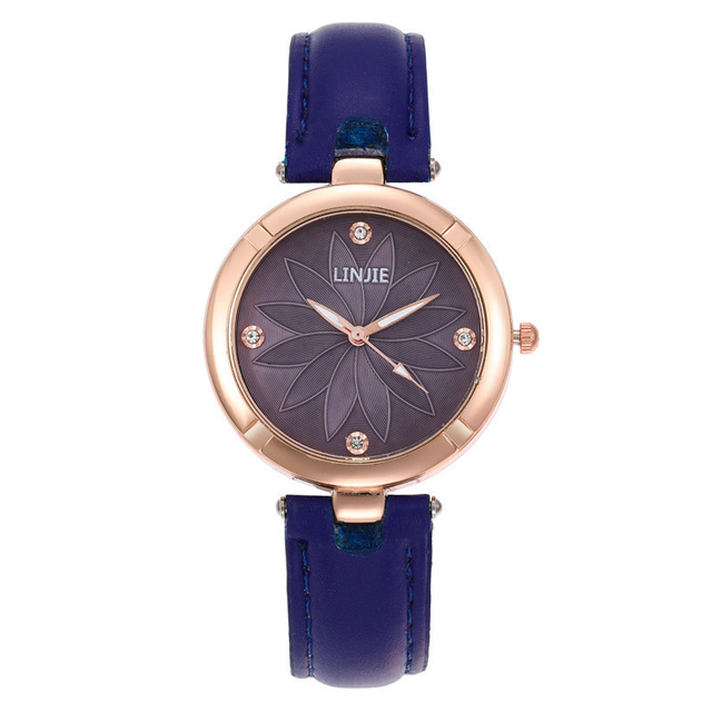 Leisure simple diamond flower inlaid women's quartz watch fashion leather strap women's watch