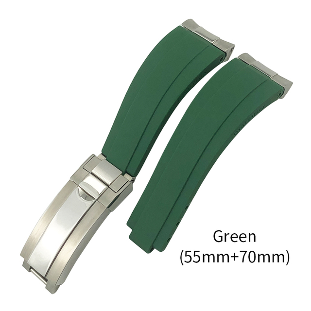 Curved End Metal Link Rubber Watchband 20mm Fit For Rolex Daytona GMT Slide Lock Submarine Buckle Silicone Sport Watch Strap