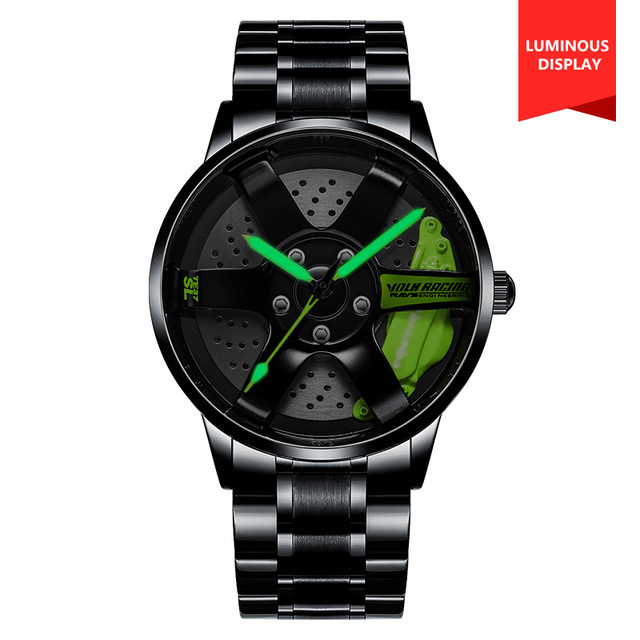 3D Spinning Unique Model Rim Watch Hub Custom Design Sports Car Frame Watch Waterproof Creative Men's Watch Wheel Wristwatch Clock