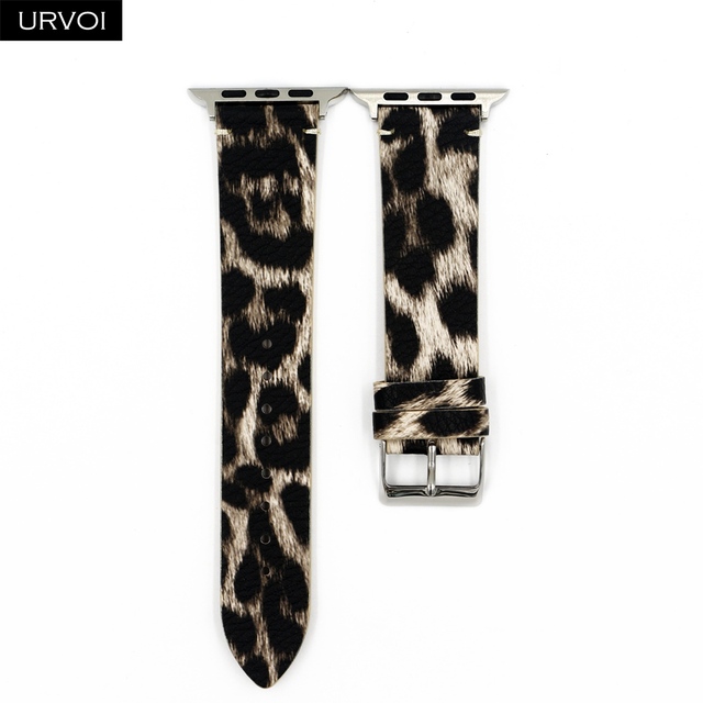 URVOI band for apple watch series 7 6 5 4 3 2 1 SE PU leather with leopard print strap for iWatch microfiber modern design