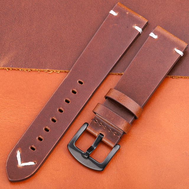 Oil Wax Genuine Leather Watch Band Handmade Cowhide Strap Women Men 18mm 20mm 22mm 24mm Quick Release Vintage Strap Accessories