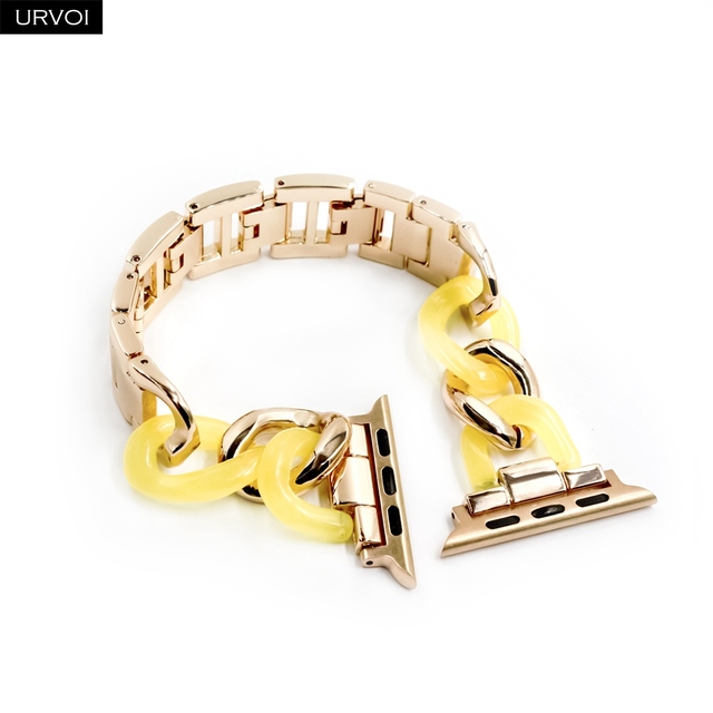 URVOI Link Bracelet for Apple Watch Series 7 6 SE 5 4 3 Band for iwatch Resin Strap Cow Boy Chain Girls Stainless Steel Bracelet