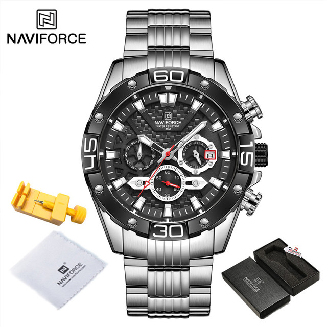 NAVIFORCE Men's Fashion Multifunction Watches Stainless Steel Sports Waterproof Wristwatch Casual Quartz Watch Relogio Masculino