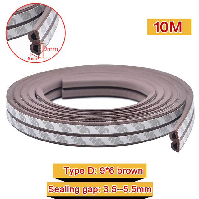 10M DIEP Door Type Weather Strip Self Adhesive Rubber Tape Foam Tape Window Dustproof Soundproof Insulation Tape