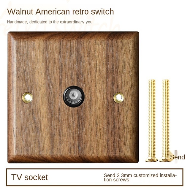 High-grade retro American industrial style light switch socket, solid wood brass toggle switch panel, antique home stay switch