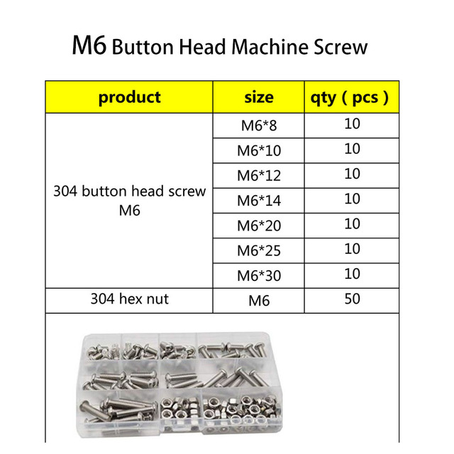 Hex Button Socket Head Cap Screw Nut Hexagon Metric Thread Machine Bolt Assortment Set 304 Stainless Steel M2 M3 M4 M5 M6