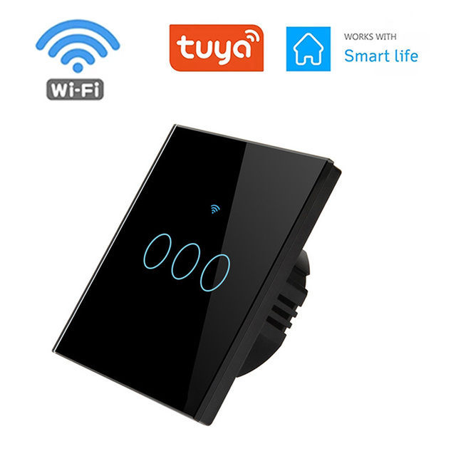 1pc Wall Touch Switch 1/2/3 Gang, EU Type WiFi Smart Glass Panel Switch Tuya App Remote Control, Work with Alexa Google Home