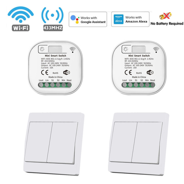 Tuya Smart WiFi and Rf Light Switch 433MHz Kinetic Wall Switch No Battery Needed Wireless Remote Control Timing 220V 16A for Alexa