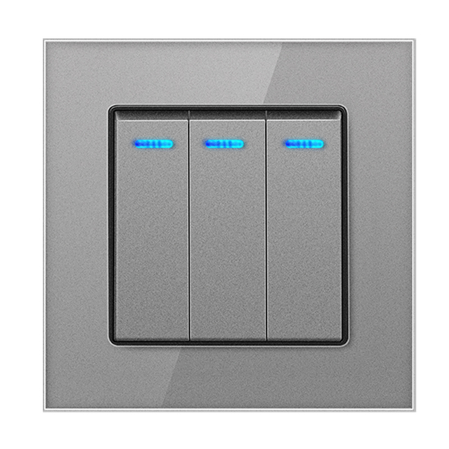 DXDXTT Push Button Light Switch 2 Way Stair Wall Switches 220V LED Tempered Glass Panel EU Standard 1/2/3 Gang Home Improvement