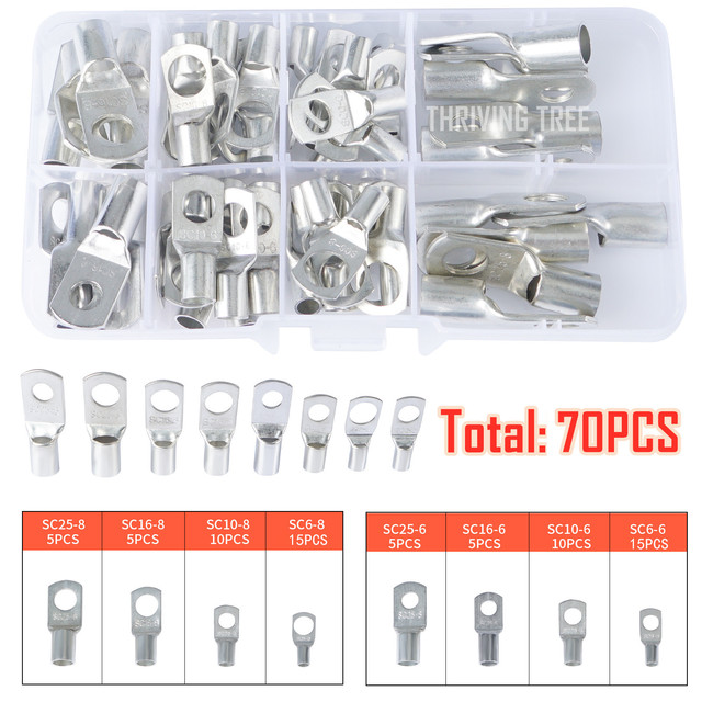 260/240/60CPS Assortment Auto Car Copper Toroidal Arm Wire Crimp Connector Bare Battery Terminal Cable Soldered Connectors Kit