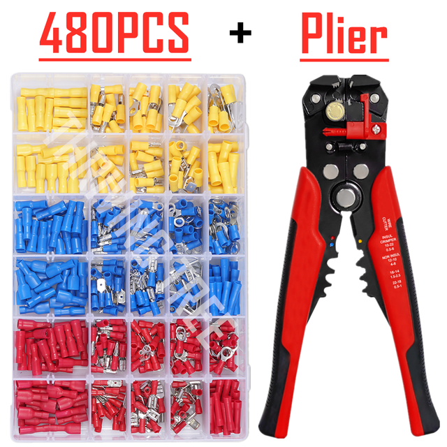 480/280pcs Insulated Cable Electrical Wire Connector Crimp Spade Butt Loop Fork Loop Lugs Rolled Terminals Assorted Kit Plier