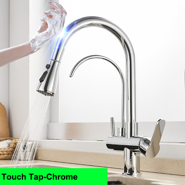 Hot Cold Touch Filter Kitchen Faucets With Sprayer Pull Down Brass Kitchen Mixer Tap Sensitive Smart Sensor Touch Kitchen Faucet