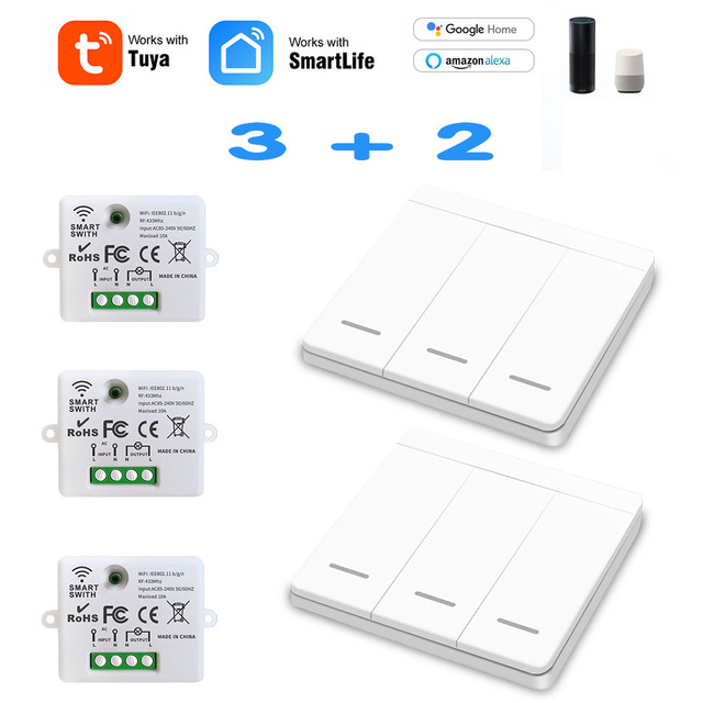 Mini Module WiFi Tuya Smart Light Switch Wall Panel Push Button Switch 433MHZ Wireless Electric Home Remote Control 220V 10A