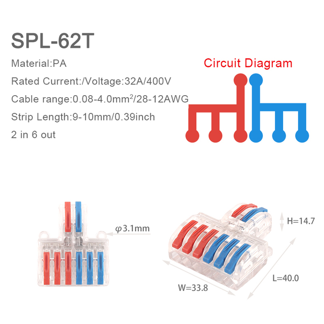 SPL Fast Wire Splitter 42/62/82/84 Wire Interconnect Connector Compact Push-In Connector Terminal Block With Operating Lever