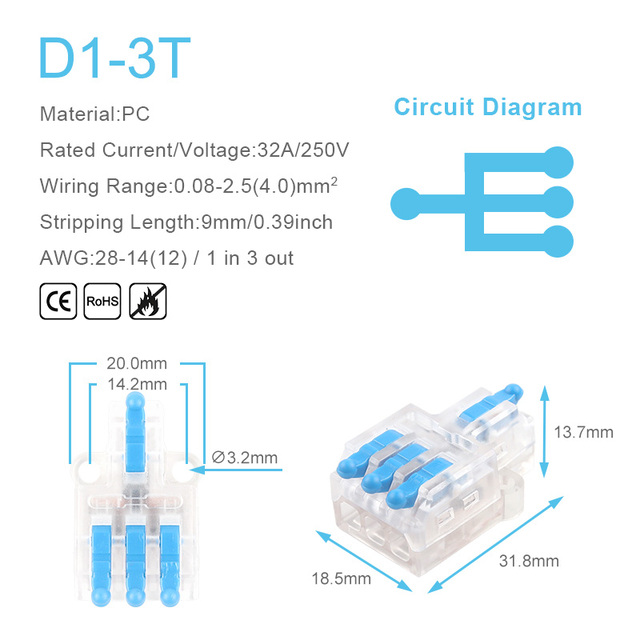 25/50/100pcs Transparent Can Fixed Wire Splitter Universal Compact Connector Terminal Block Cable Fast Splicing Wiring Connector