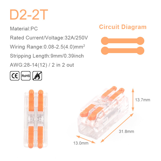 25/50/100pcs Quick Butt Wire Connector 2/3 Pin Interconnection Terminal Blocks Home Electrical Compact Connector Connectors for 28-12AWG