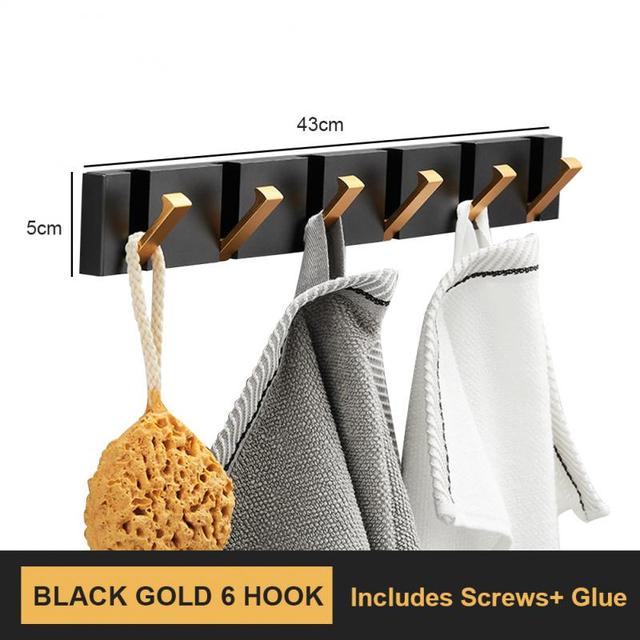 Foldable Towel Hanger Black Gold Clothes Rack Hanger Clothes Hook 2 Ways Installation Wall Hooks Wall Mounted Aluminum Kitchen Hook