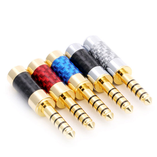 10pcs Gold Plated Carbon Fiber Jack 4.4mm 5 Pole Audio Connectors Pure Copper Connector With 6mm Wire Hole