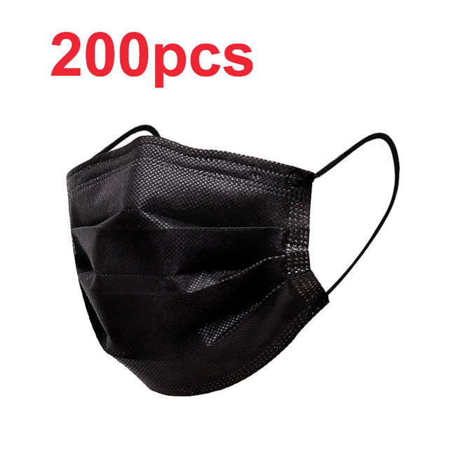 10-200pcs Adult Disposable Mask Black 3 Layer Non Woven Face Mask Shirogical Noir mascarillas negras trquejas homology adas