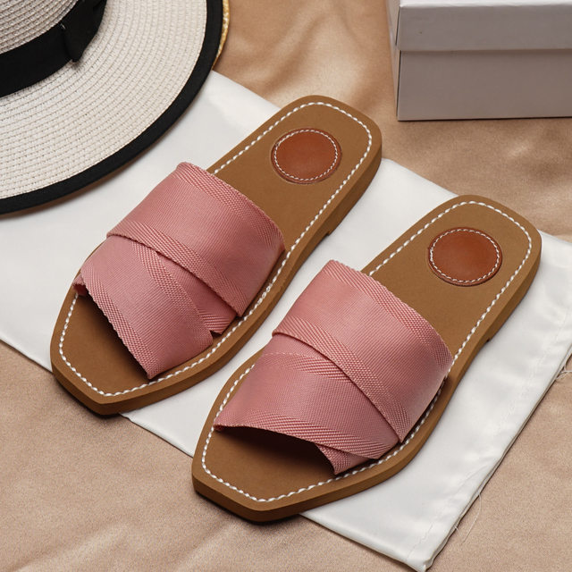 Canvas Slides Women Summer Beach Shoes Slippers Cross Bands Flats Mules Sandals Chic Luxury Brand New 2021 Designer Woman Shoes