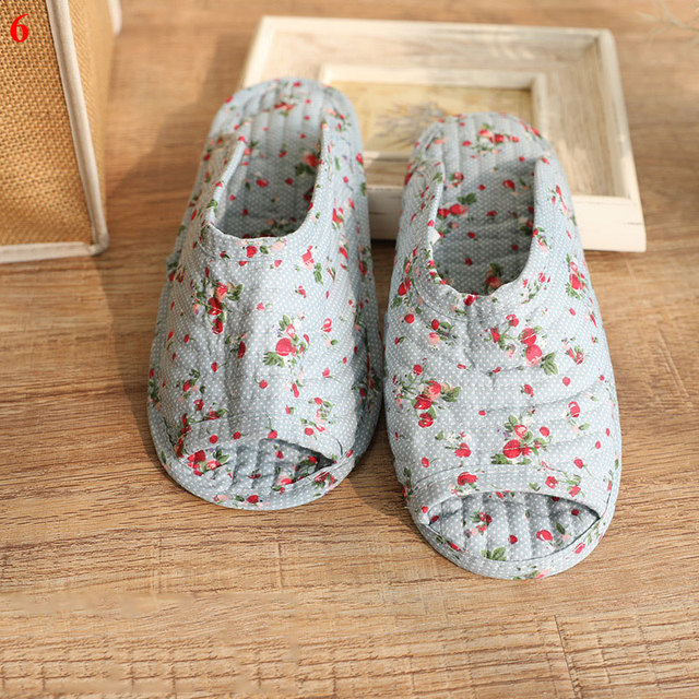 Small floral slippers pastoral fabric soft-soled household cotton slippers warm breathable non-slip light beautiful cotton slippers