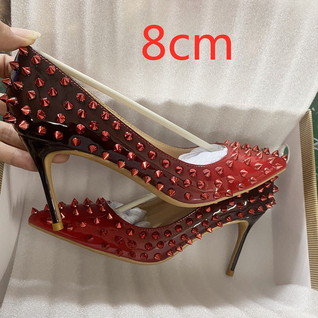 12cm women's fashion sexy all rivet pointed high heels, Italian gradient high heels, night party occasion customizable 33-