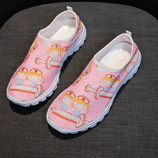 Women Comfortable Sneakers Casual Shoes Cartoon Nurse Print Women Sneakers Breathable Flat Shoes Zapatillas Mujer