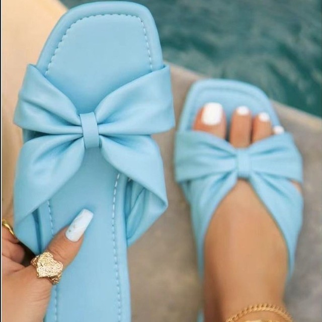 Size 43 Women Summer Sandals Satin Bow Flat Shoes Pearl Beach Sandals Suede Imitation Solid Color Sandals Outdoor Sandals