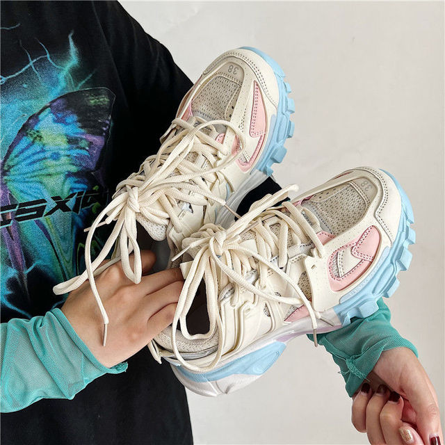 Brand Design Blue Color Women Sneakers 2021 New Fashion Woman Chunky Sneakers Lovely Pink Dad Shoes Trendy Girls Casual Shoes