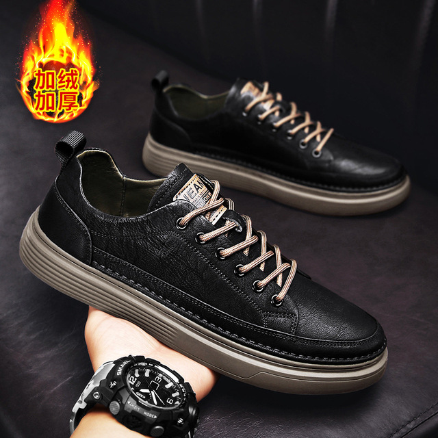 Shoes For Men 2022 Casual Leather Vulcanized Shoes Men's Leather Sneakers Comfortable Fashion Black Walking Vulcanized Sneakers Men