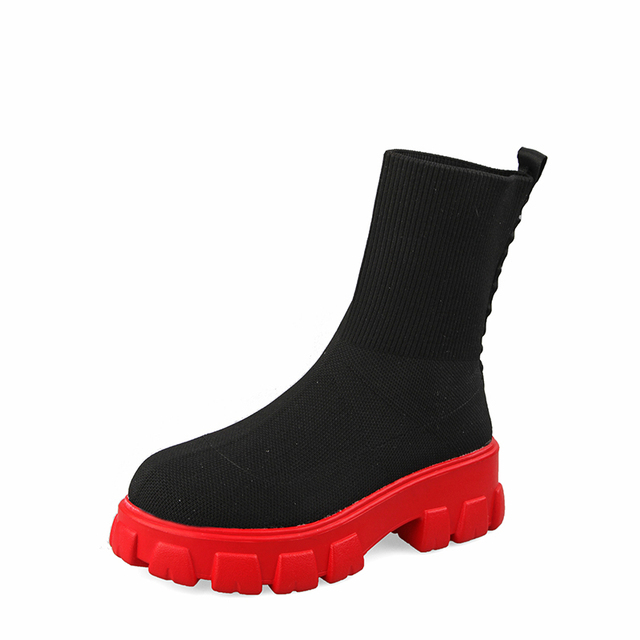 2021 autumn winter new women platform booties thick-soled shoes casual large size net red knitted short boots women botas de mujer